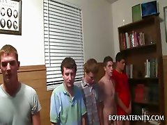 Gay blowjob in group with college freshers