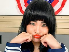 Raven-haired chick Jooni Kim is enjoying dick-sucking so much