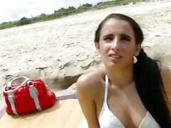 Sexy babe Kerry pounded by the beach