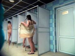 Hot amateur girls expose their bodies in the public shower