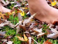 Barefoot Fresh Morning Walk and Leaf Crunching ASMR