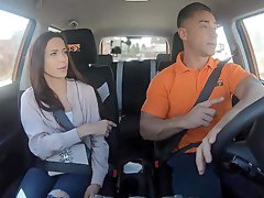 Taxi ride turns intimate once the busty redhead starts fucking