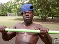 Thick Dark Muscular Dude with BBC jacks at the park. Catch the Nutt