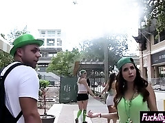 Wild slut college teens take random guys at a street