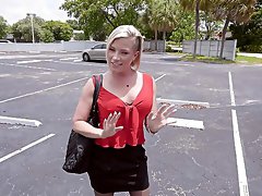 Busty blonde picked up on the streets and fucked in the bang bus by a black thug